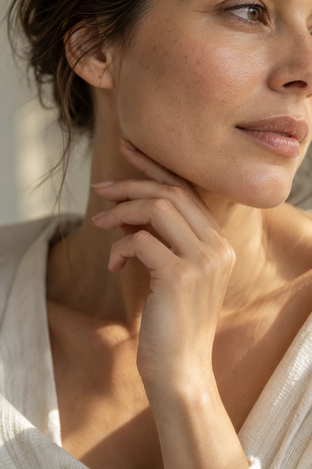 Close view of naturally luminous skin